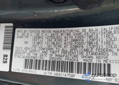 2009 Toyota Tacoma Base V6 from USA, damaged, VIN 3TMLU42N69M021561